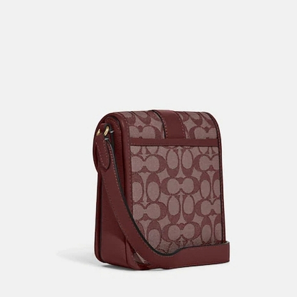 Coach Signature Jacquard North/South Lonnie Gold/Wine Crossbody - Picture 5 of 9